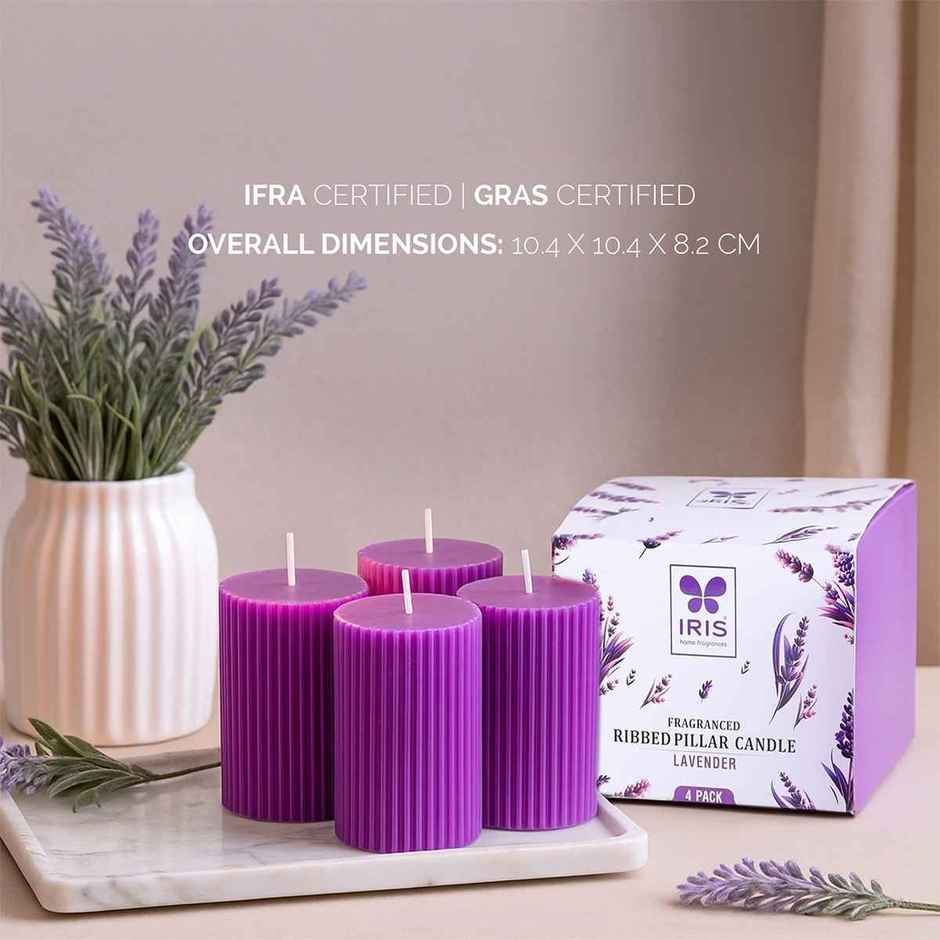 Scented Pillar Candles | Lavender | Pack of 4 | Home Decor | IRIS