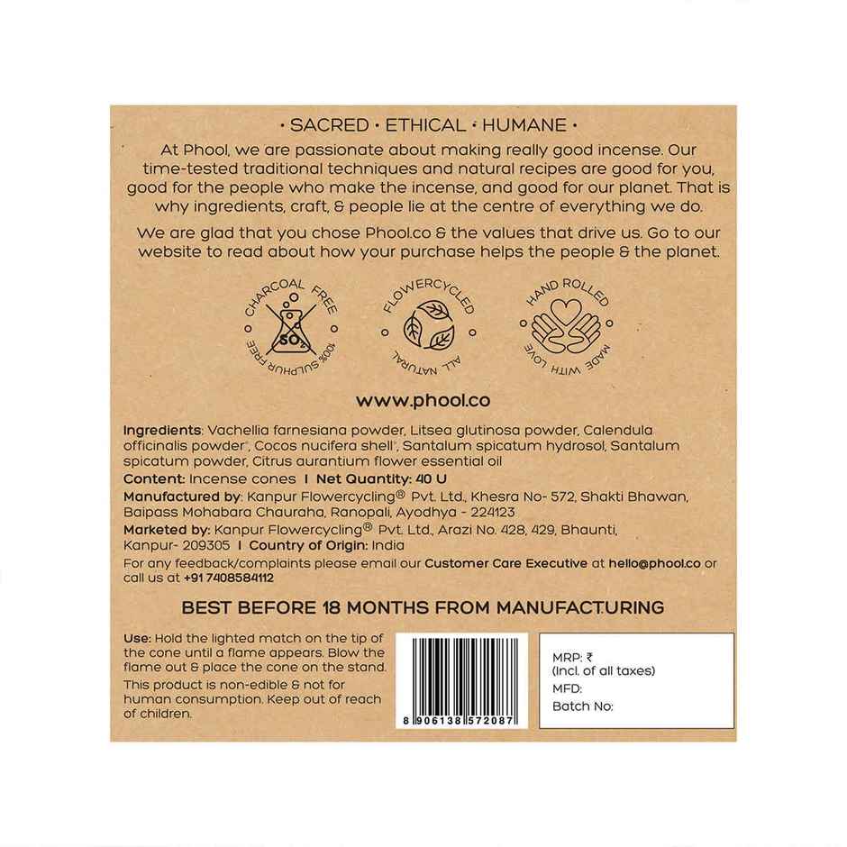 Phool Ayodhya Soumya Chandan Dhoop Cones 100% Natural Certified