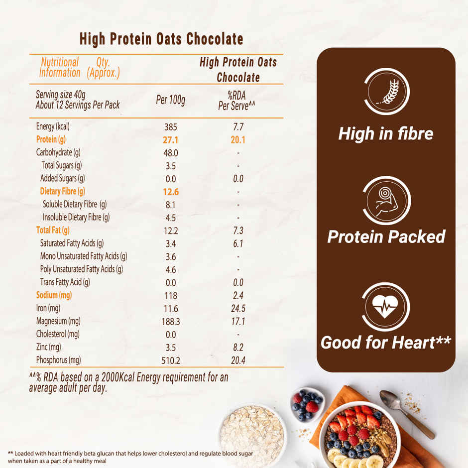 Sundrop Heart High Protein Oats, Zero Sugar Added, Whey Protein Added, Chocolate