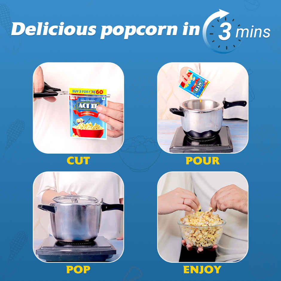 ACT II Instant Popcorn | Classic Salted, Combo Pack | Hot & Fresh in 3 Mins