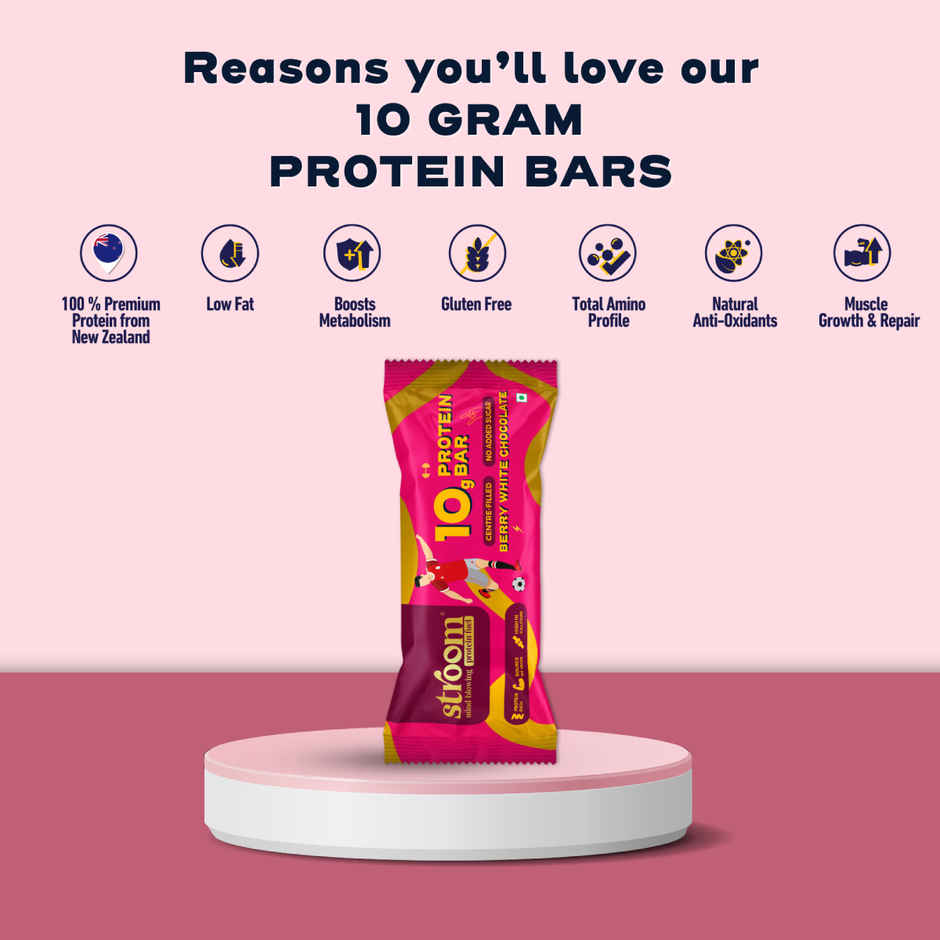 Stroom Berry White Chocolate 10G Protein Bar (45g) & Stroom Exotic Mango Coconut Protein Bars (45g) Combo