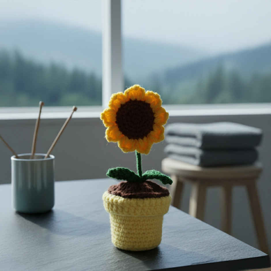 Crochet Sunflower Pot | Decorative Use | Mad Over Print