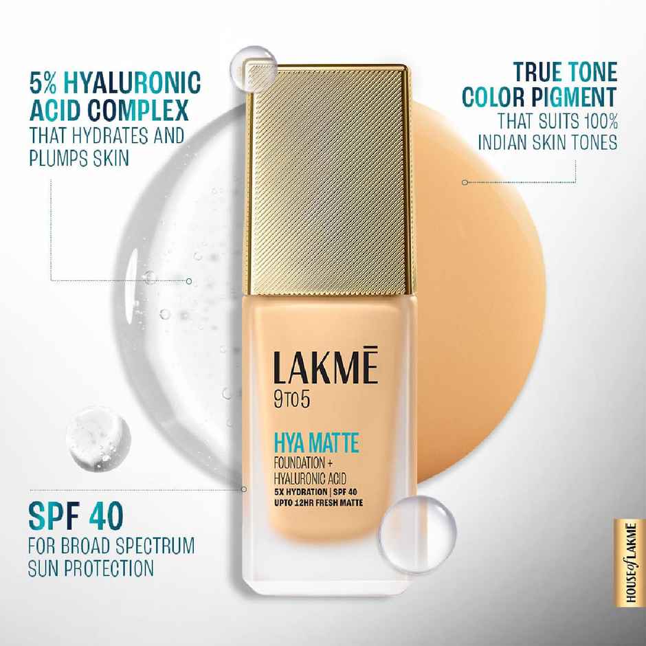 Lakme 9to5 Hya Matte Foundation + Hyaluronic Acid | Warm Natural