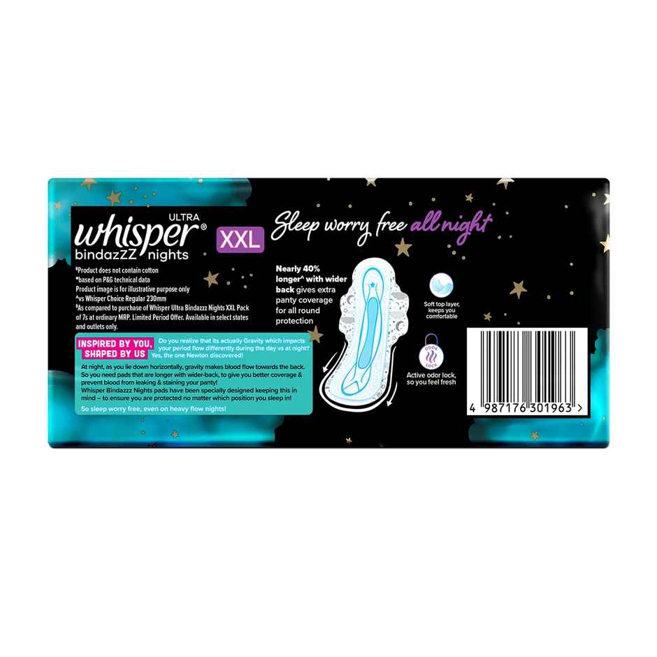 Whisper Bindazzz Nights Sanitary Pads | XXL | 30 pcs