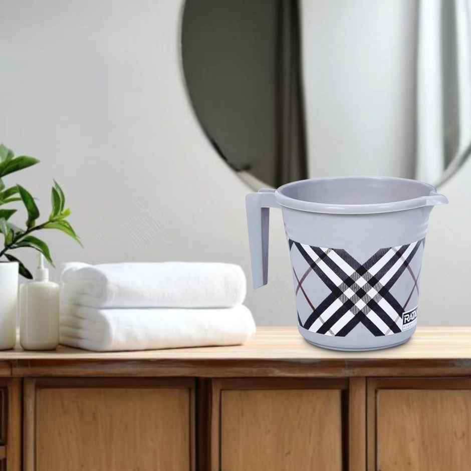 Ratan Plasticware Frosty Checks Print Baht Mug | 1 L | Grey | Pack Of 1