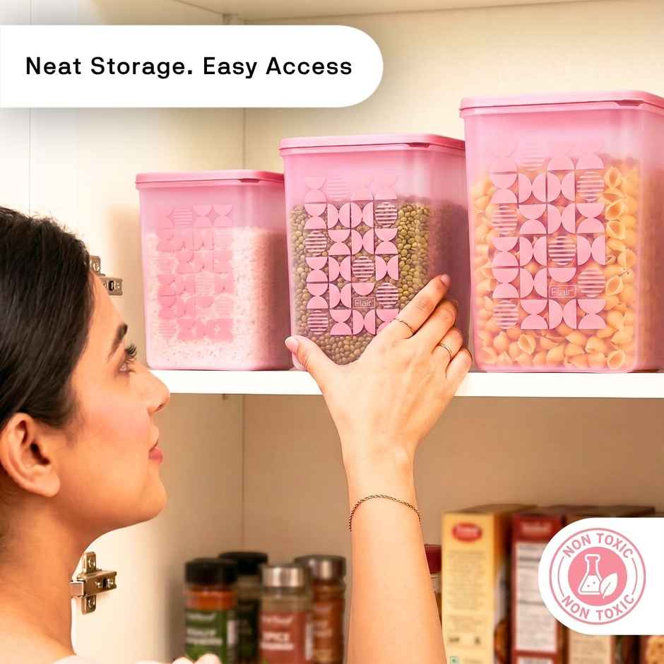 FLAIR Plastic Storewell Square Containers Set | Pink - 2 L , 3L & 4 L