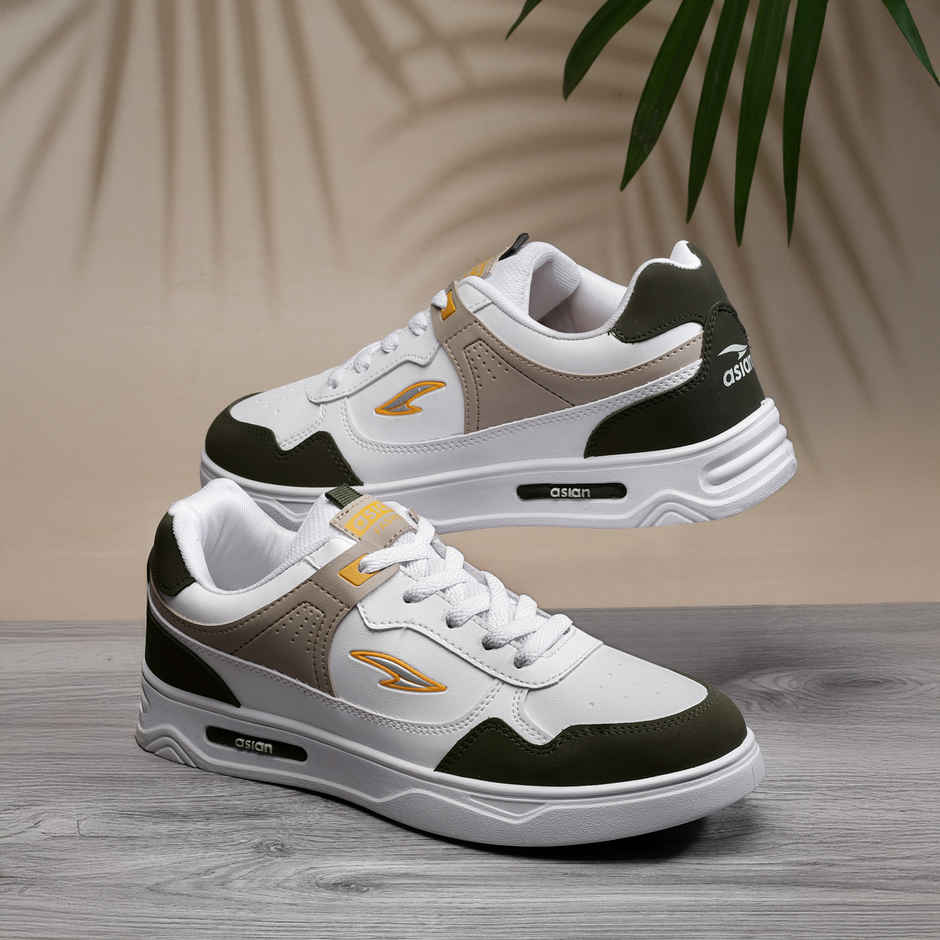 Asian Boston-01 Men Sneakers White-Mehandi-Beige (UK-7)