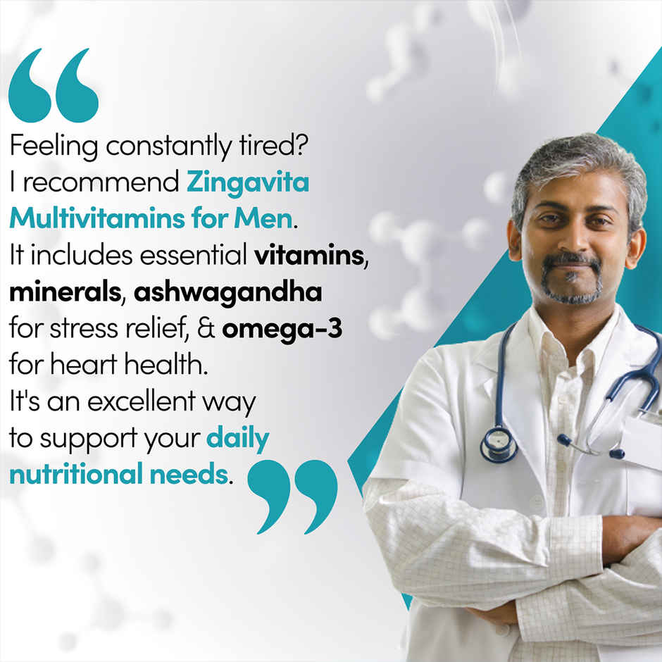 Zingavita Multi- vitamins for Men | Veg | Minerals, Omega 3 & Herbs for Daily Energy