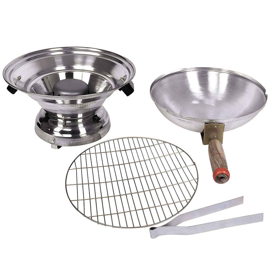Kuber Industries Aluminum Gas Tandoor Bati Maker Oven 34x34x26 cm | Barbecue Grill | Silver