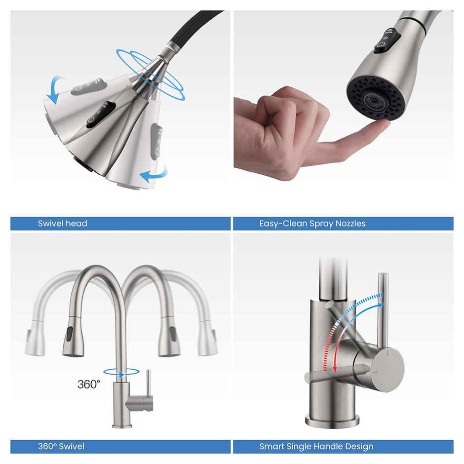 Hindware Dual Mode Pull-Out Kitchen Sink Mixer | Min 3 Bar Pressure Requried