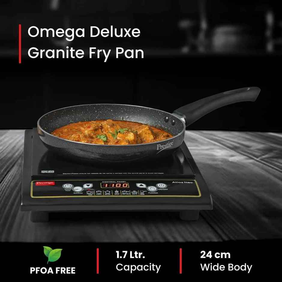 Prestige Omega Deluxe Aluminium Non-Stick Granite Cookware Fry Pan 24cms/1.7Ltr,2yrs Warranty,Black