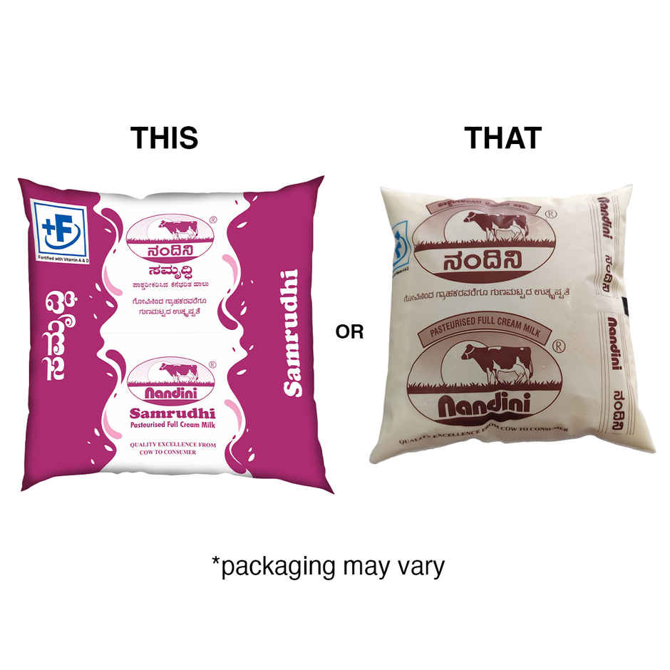 Nandini Samrudhi Pasteurised Full Cream Fresh Milk | Pouch