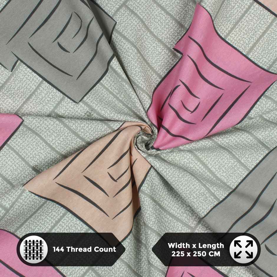 Story@home 144 TC Cotton Double Printed Flat Bedsheet (Beige, Mud Brown)