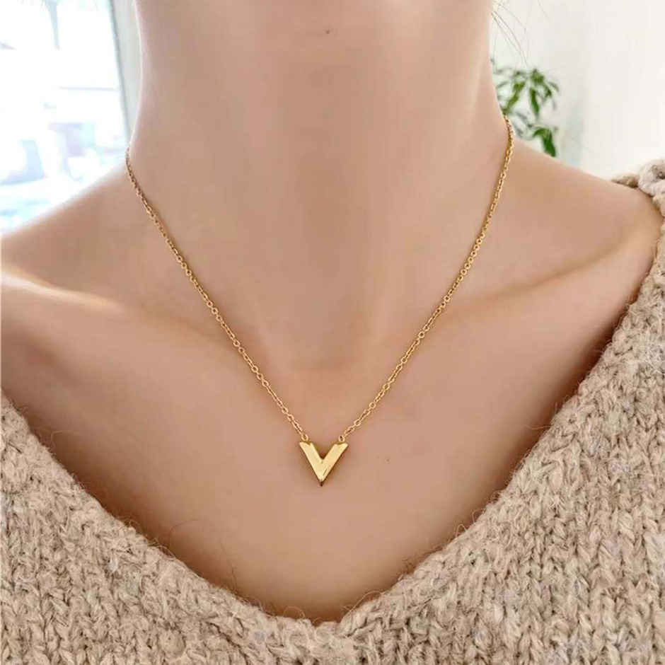 Label She Gold Plated Stainless Steel Anti Tarnish V-Shaped Pendant Necklace | LS-PS-26448