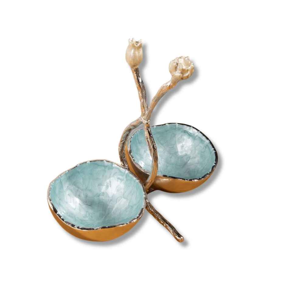 Lotus Design Blue Gold Plated Metal Dry Fruit Serving Tray | Gibox