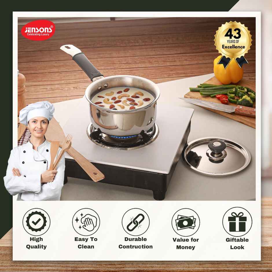 Jensons Stainless Steel Triply Saucepan With Lid 16 cm Induction Compatible