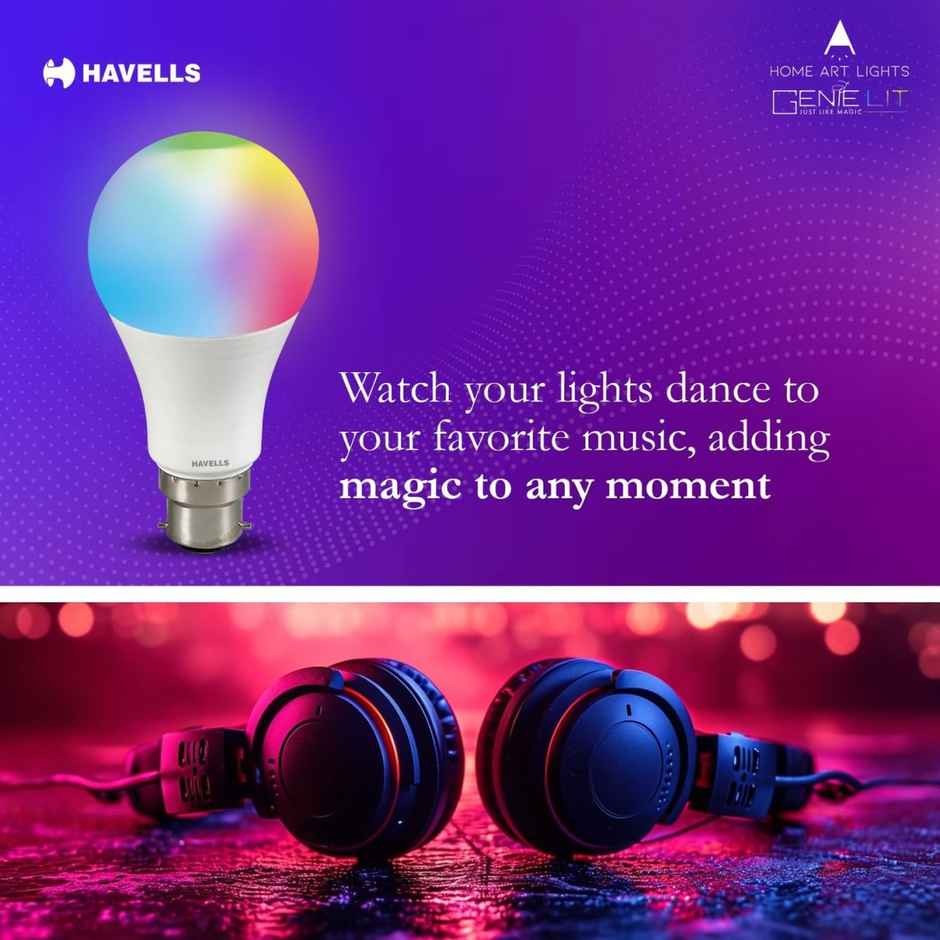 Havells 9W WiFi Smart Bulb Compatible With Alexa & Google Assistant Rgb Colours | B22 Base Holder Combo 