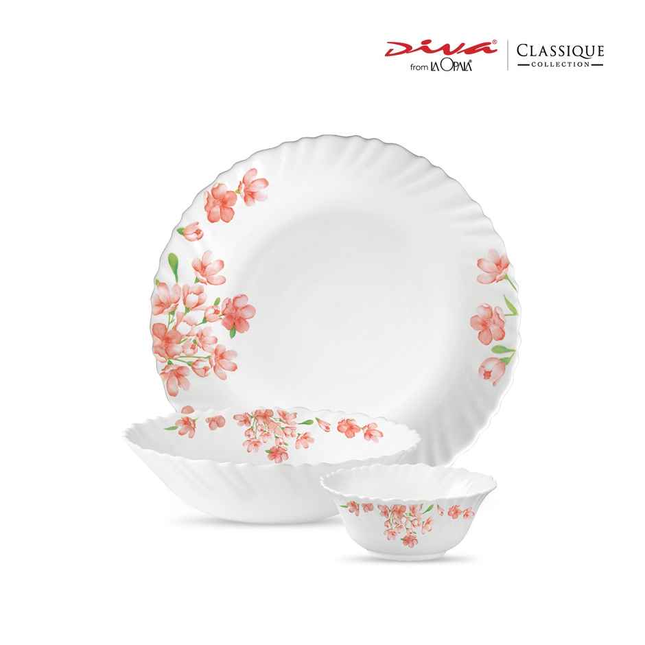 La Opala Diva Classique Dinner Set | Opal Glass Crockery for Dining | 6 Pcs - Aster Pink