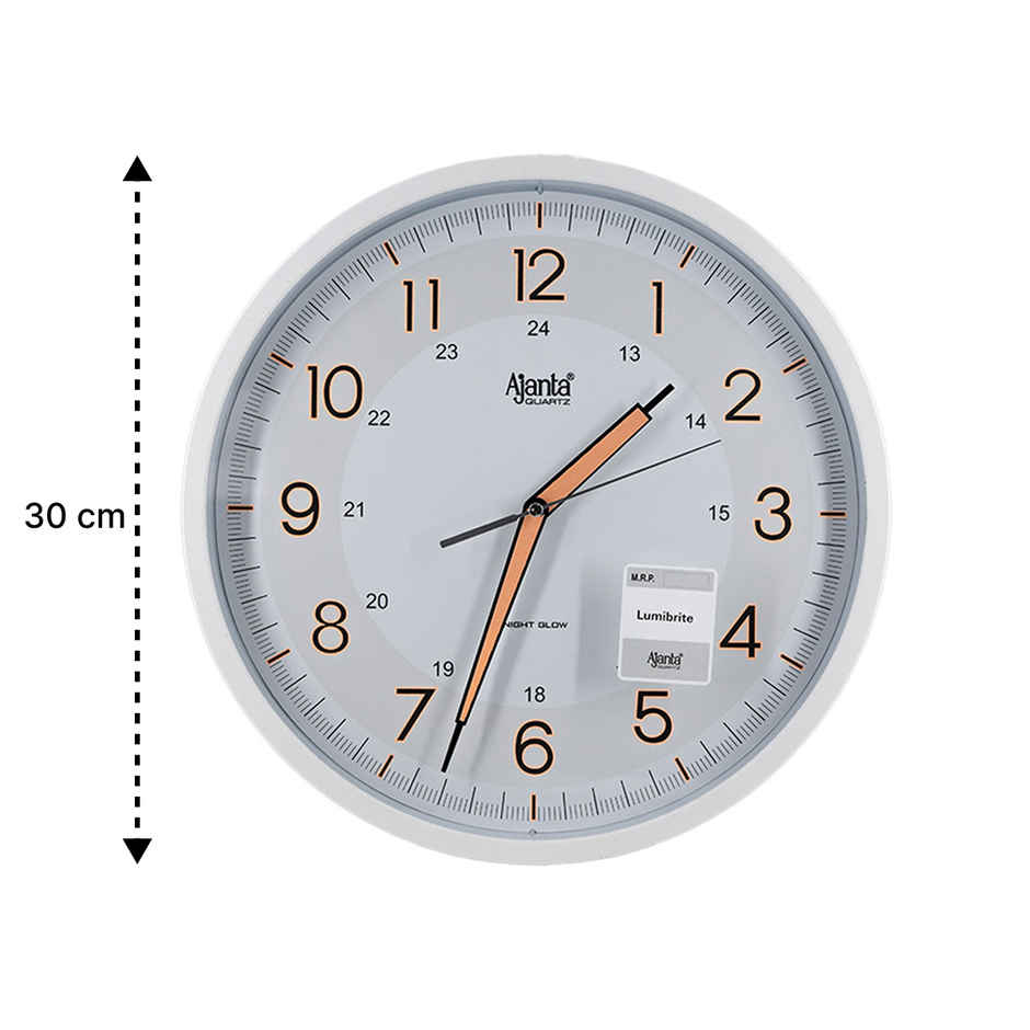 Ajanta Wall Clock Night Glow Clock Radium Clock (310 x 44 x 310mm) Pearl White