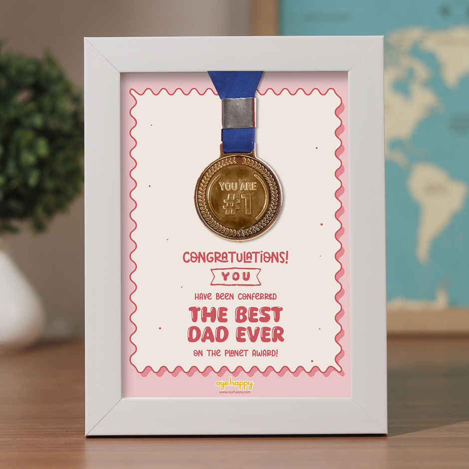 Oye happy Best Dad Frame with Real Medal