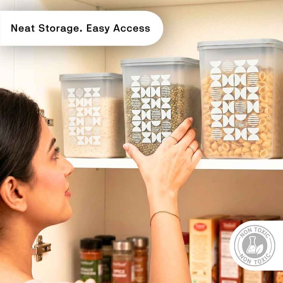 FLAIR Plastic Storewell Square Containers Set | Grey - 2 L , 3L & 4 L