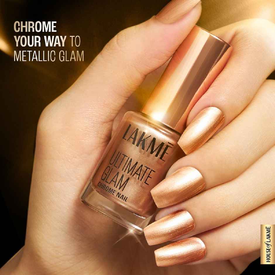 Lakme Ultimate Glam Chrome Nail Paint | Metallic Finish, Quick Dry Formula | Rust