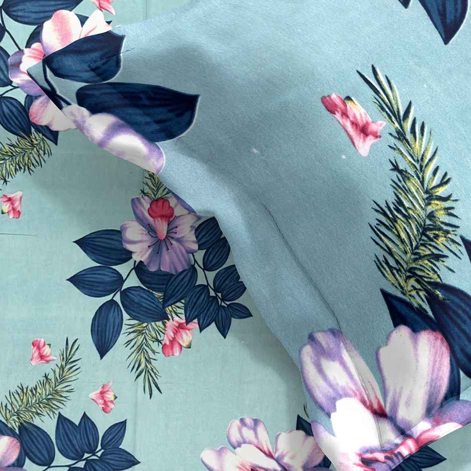 Romee Blue Flowers Printed Cotton Double Bedsheet with 2 Pillow Covers