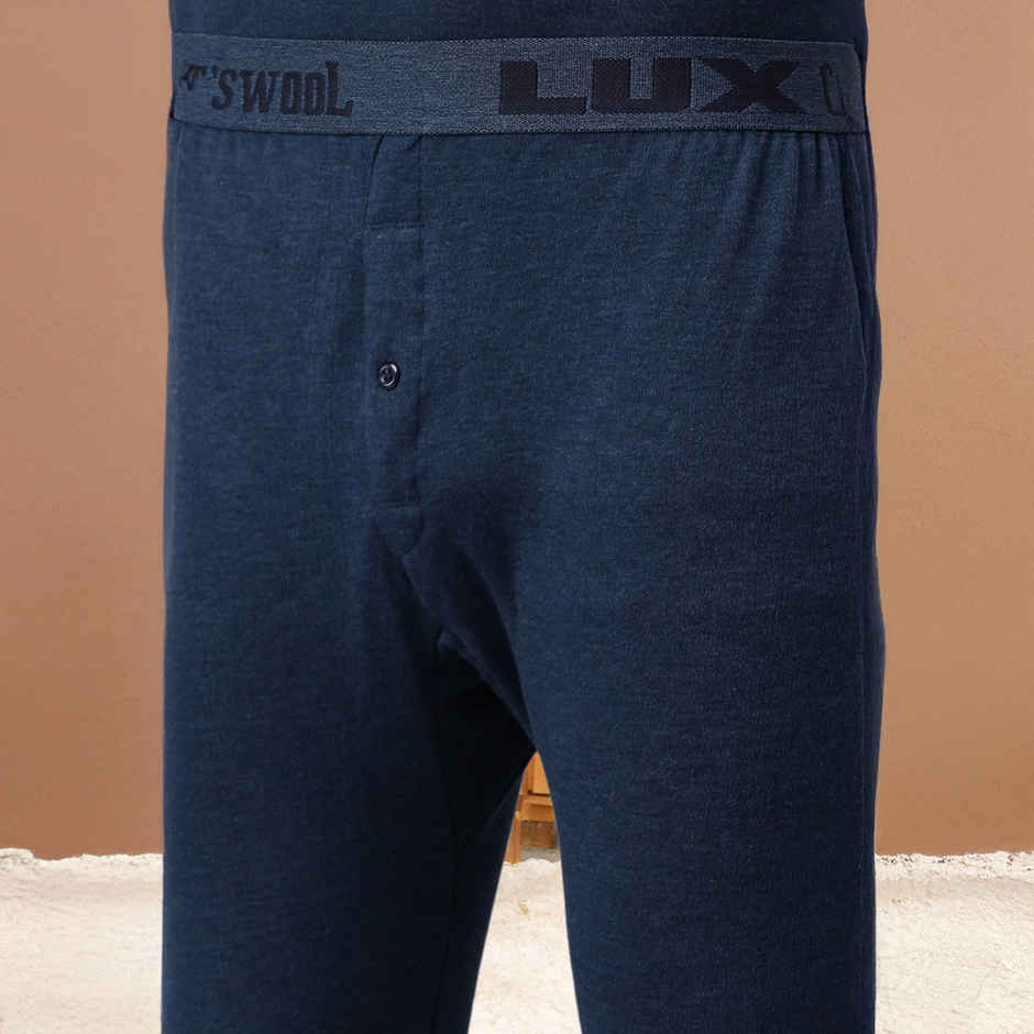 Lux Cottswool Men's Full Sleeves Round Neck Thermal Top And Bottom Set | Blue | 85cm