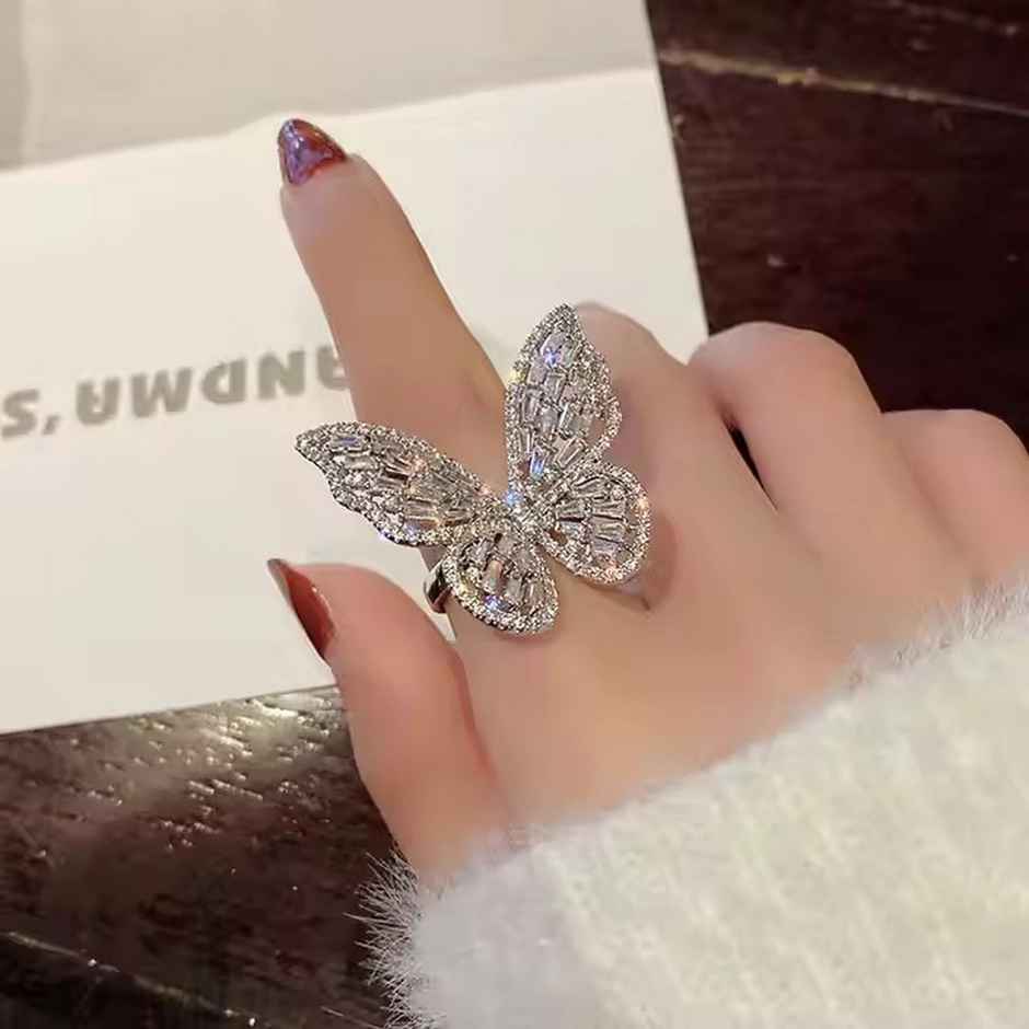 Fashion Frill Women's Butterfly Rings Silver Adjutable