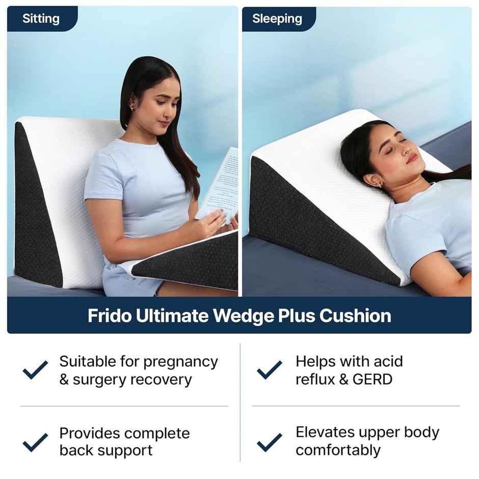 Frido Wedge Plus Pillow Orthopedic Cushion Leg Elevator, Pregnancy, Gerd, White & Grey