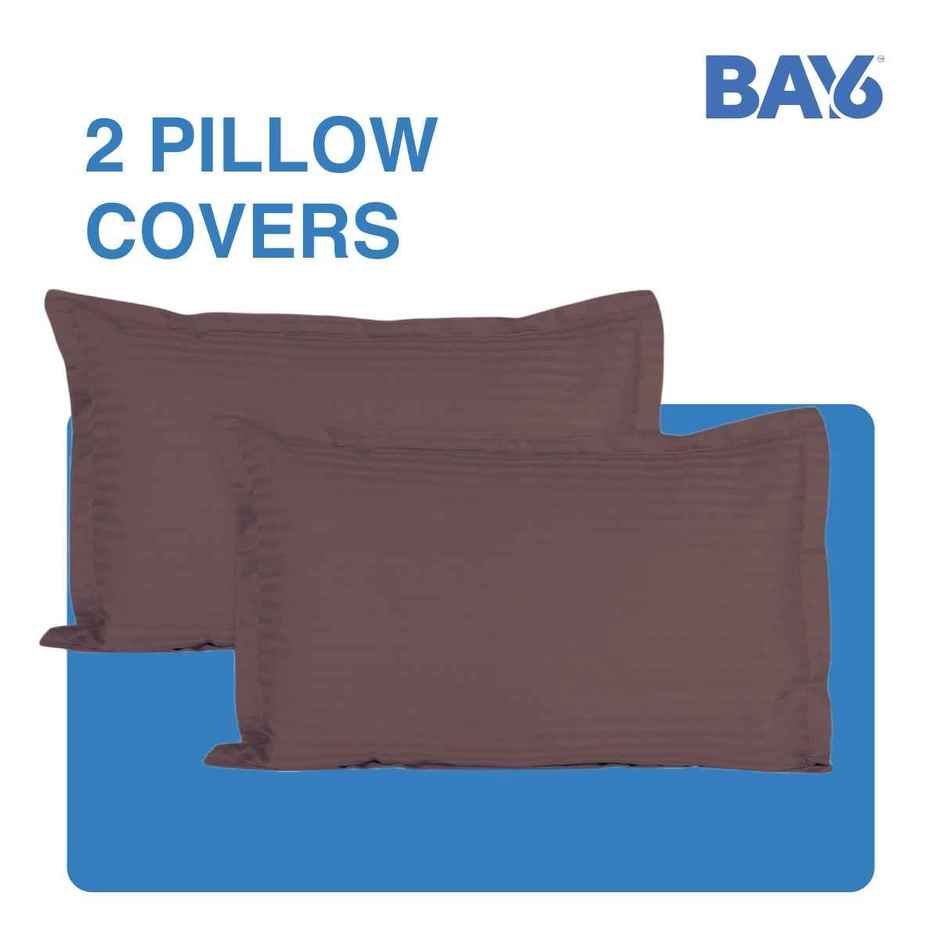 BAY6 Microfibre Solid Stripe Double Bedsheet - Brown | 220 x 240 cm + Two Pillow Covers