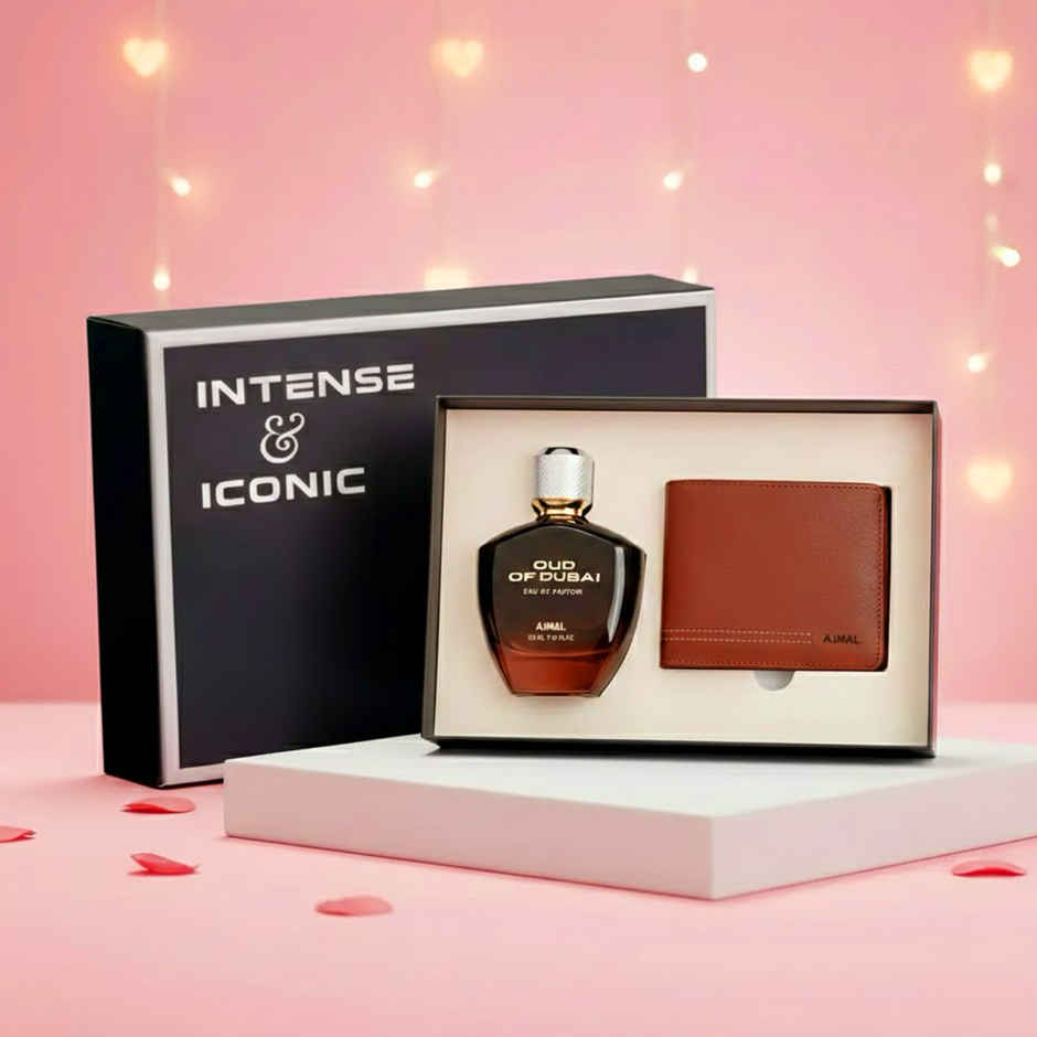 Ajmal Men's Gift Set Oud of Dubai EDP Leather Wallet
