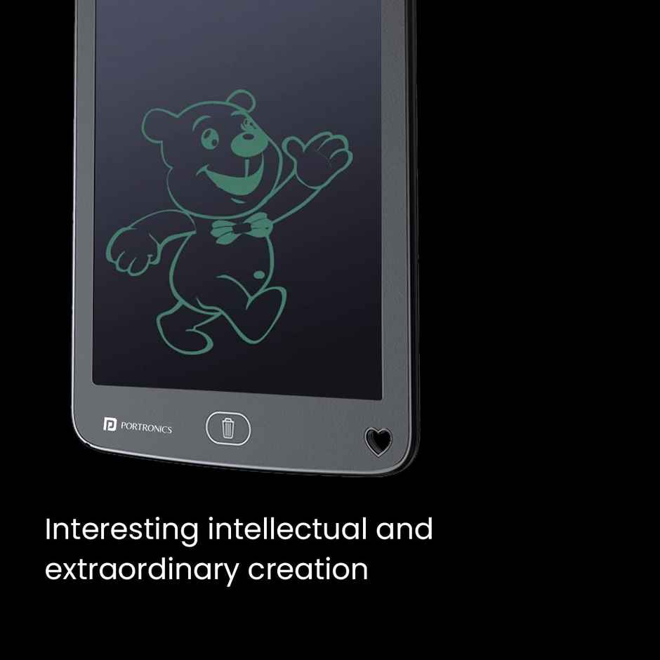 Portronics Ruffpad 12E Re-Writable LCD Writing Pad with 30.4cm (12 inch) Writing Area, India's First Notepad to Save and Share Your Child's First creatives via Ruffpad app on Your Smartphone - Black
