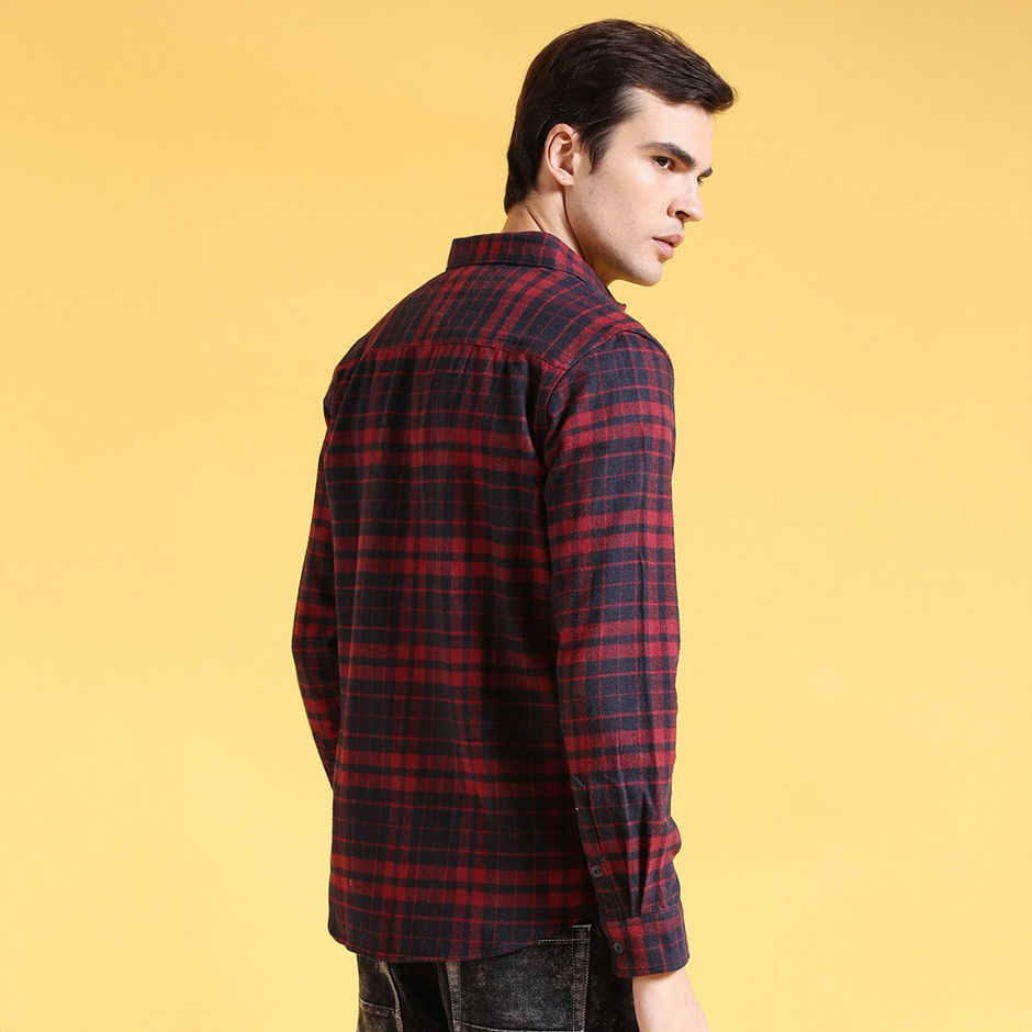 The Indian Garage Co Men's Slim Fit Checkered Casual Shirt | Navy Blue - S