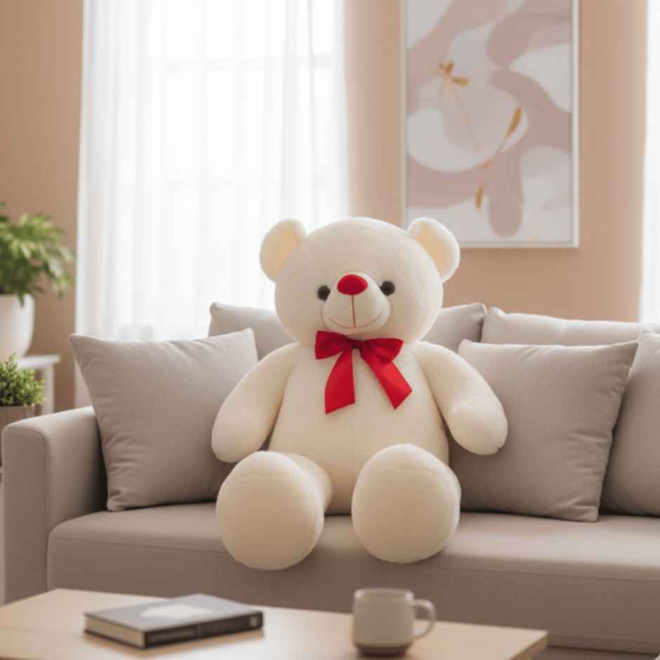 Toytales Soft Toy Cream Teddy Bear | Plush Stuffed Animal With Ribbon | Cute Toys For Kids 90 cm