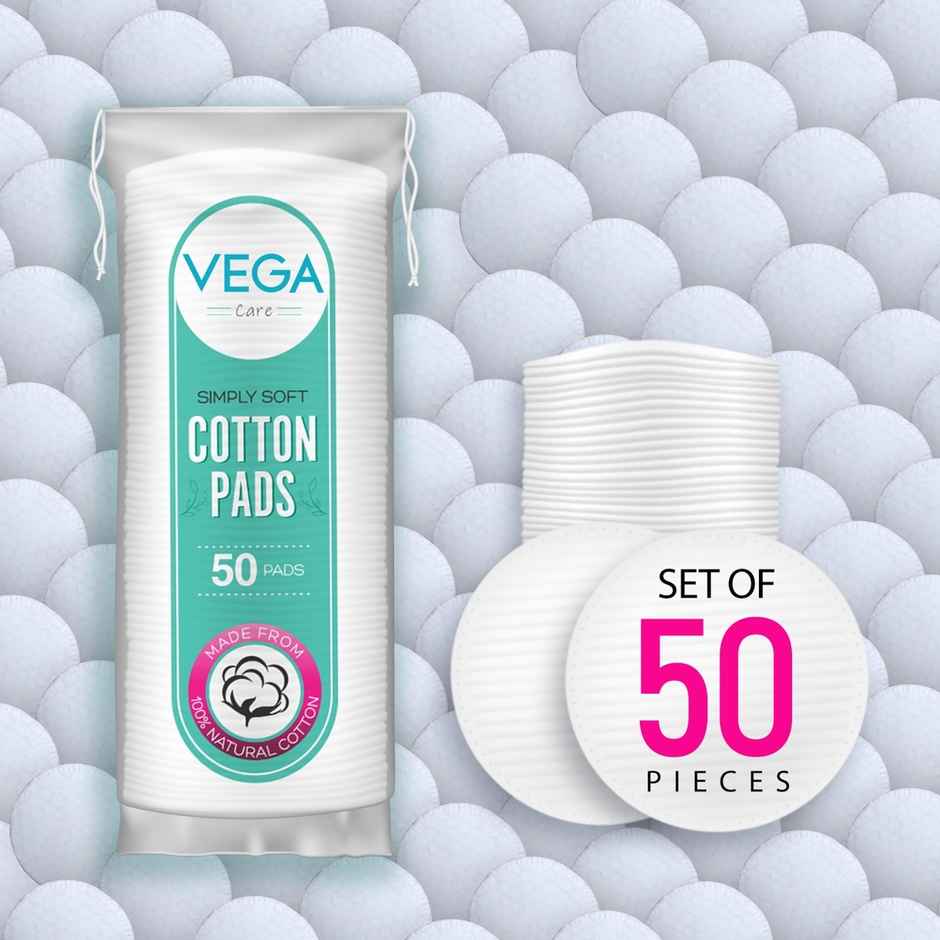 VEGA Organic Cotton Pads for Makeup Remover and Face Cleansing| 50 Pcs|CP-01