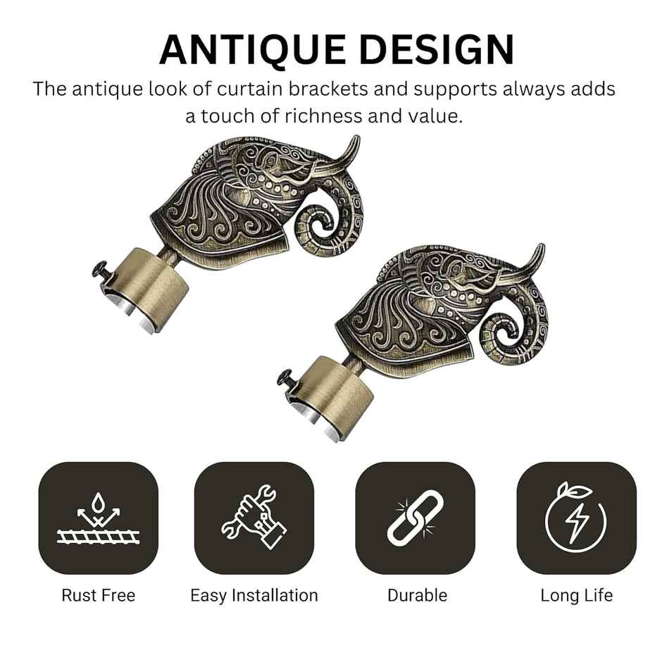 Gloxy Aluminium Antique Finish Curtain Bracket With 1 inch Rod Support Fittings | Pair of 3)