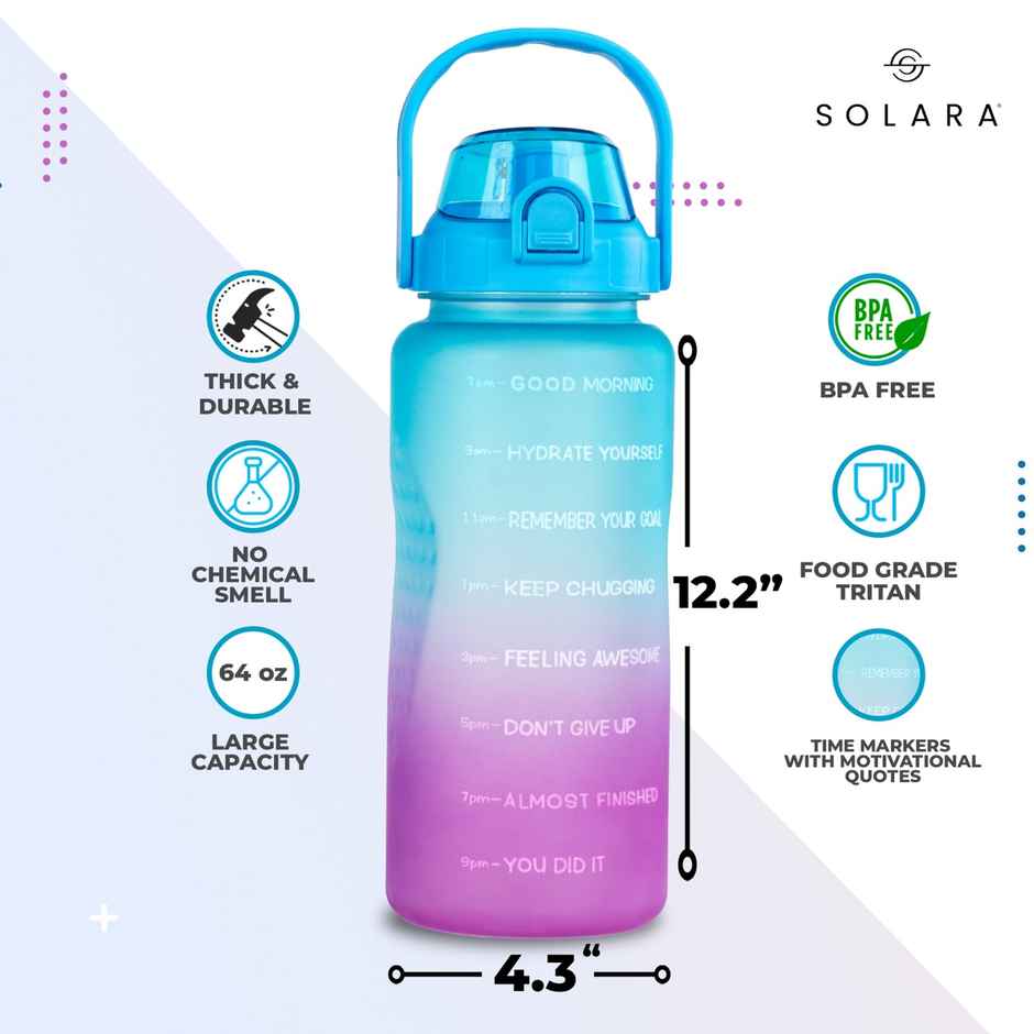 Solara Plastic Motivational Water Bottle | Multicolour | 2 L