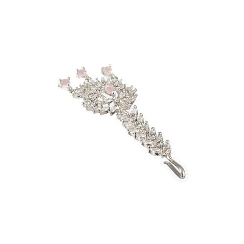 Aatmana Rhodium-Plated Pink & White AD Studded Maang Tikka