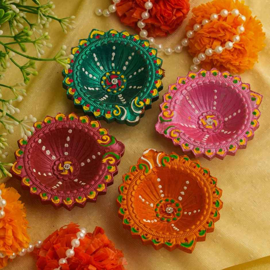 Decorative Clay Diya Rose | Pack of 4 | Designer Diya | Shruti Creations