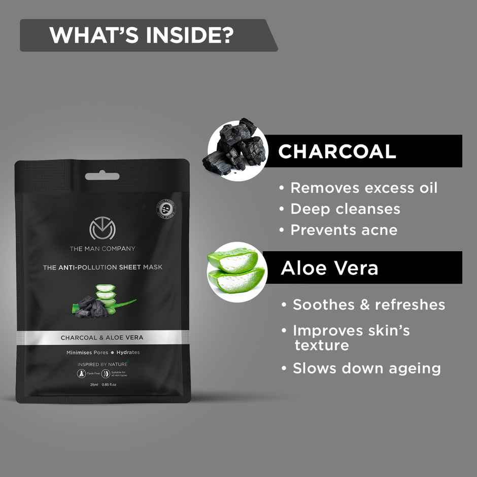 The Man Company Charcoal Face Sheet Mask - Removes Access Oil & Blackheads