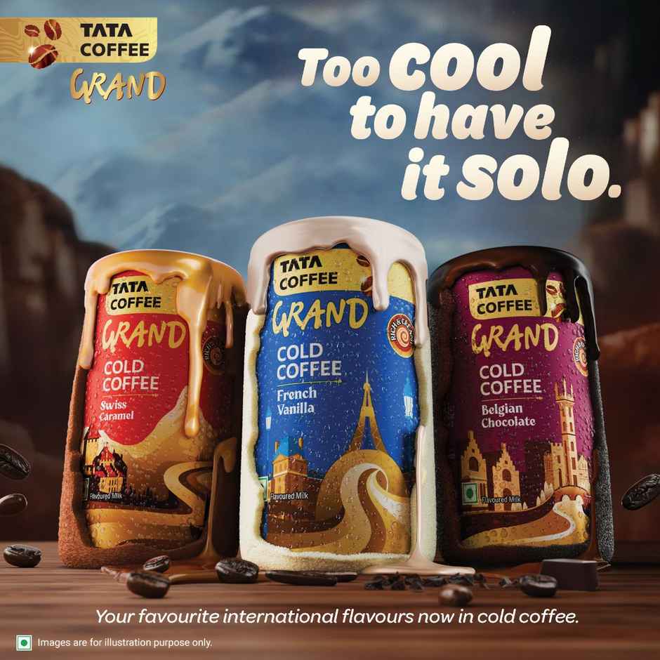Tata Coffee Grand Ready To Drink Cold Coffee, Swiss Caramel, Rich & Creamy, Flavoured Milk | Can