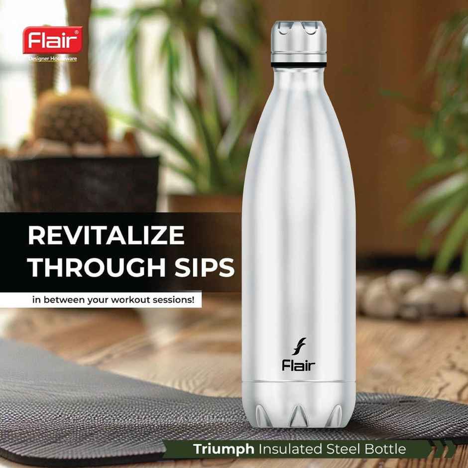 Flair Thermosteel Triumph 500Ml Insulated Bottle Silver & Black, Keeps Drinks Hot For 12 Hours