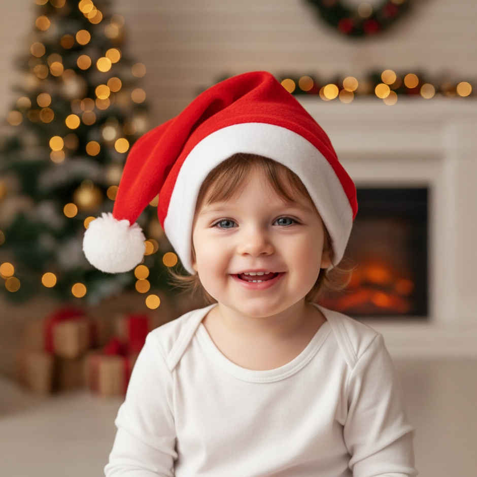 Christmas Velvet Santa Cap for Kids | Red | Small | Gullak