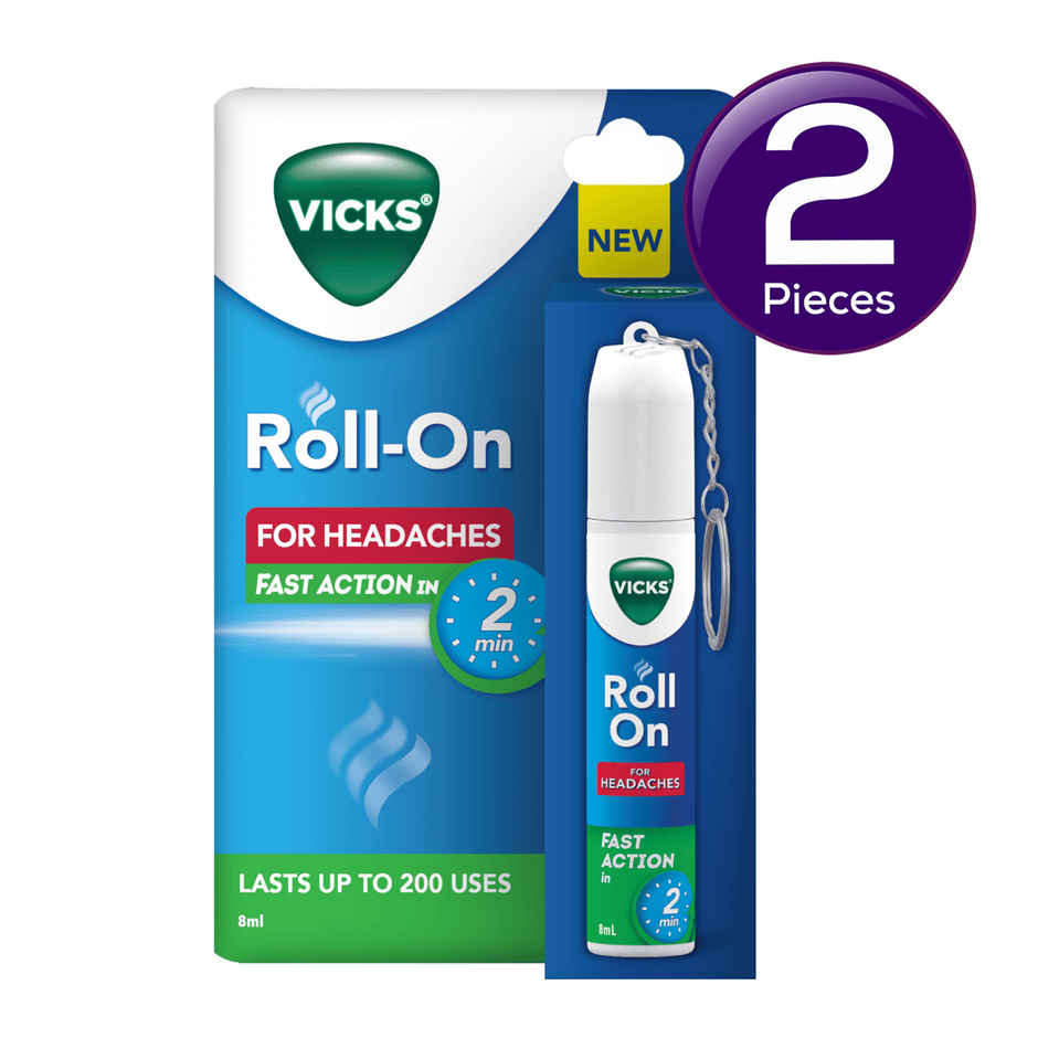 Vicks Headache Relief Roll-On with Keychain - Fast Action Combo