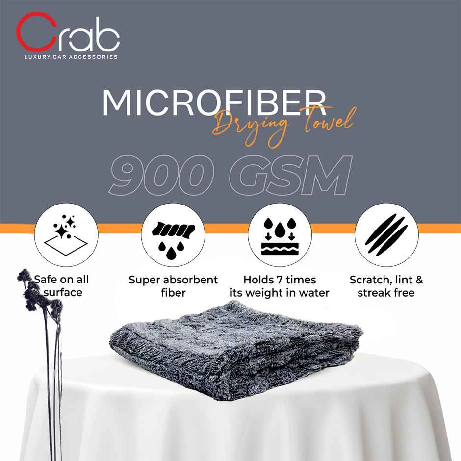 Crab Microfiber Drying Towel | 20 x 24 inch | 900 GSM | Ultra-Absorbent & Lint-Free Cleaning Cloth