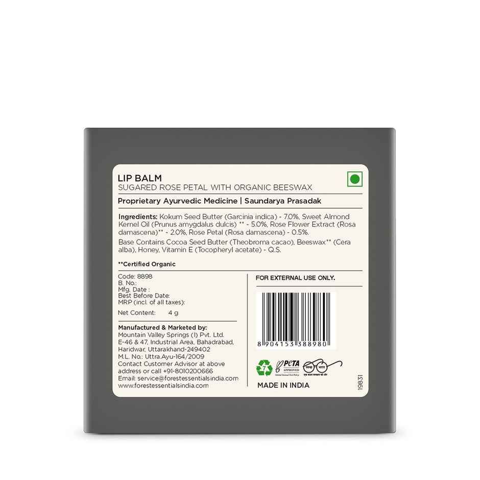 Forest Essentials Lip Balm Sugared Rose Petal | Nourishing Plumping Ayurvedic Lip Care