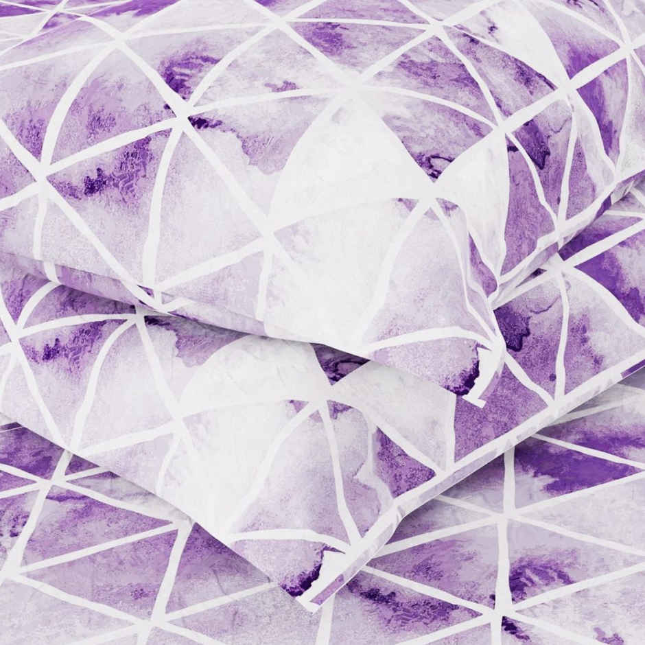 Bianca 100% Pure Cotton Double Bedsheet With 2 Pillow Covers 3pc set | Platinum Geometric - Lilac