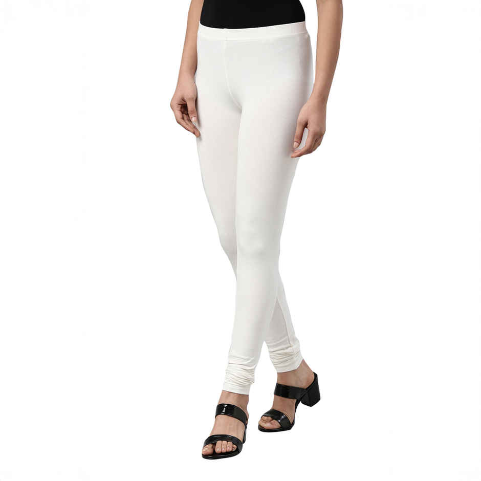 Go Colors Women's Solid Mid Rise Churidar | Cream - S