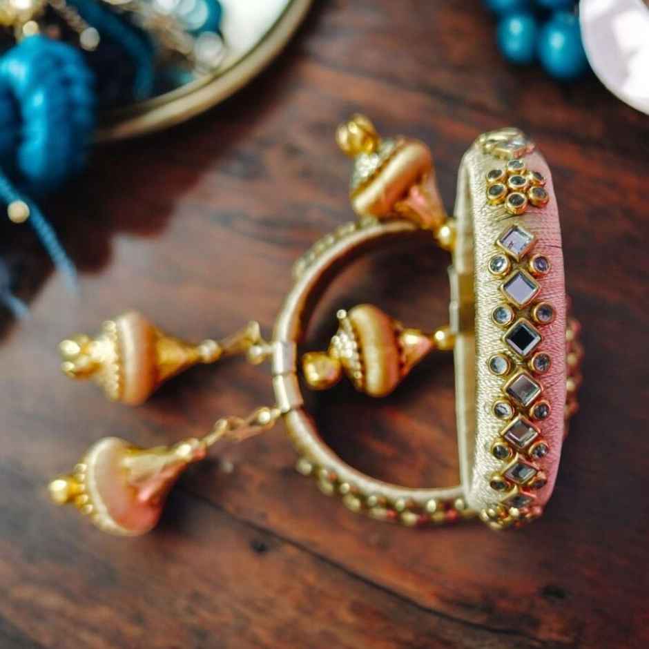 Designer Bangles with Silk Thread Work | Beige | Pack Of 2 | House Of Festivals